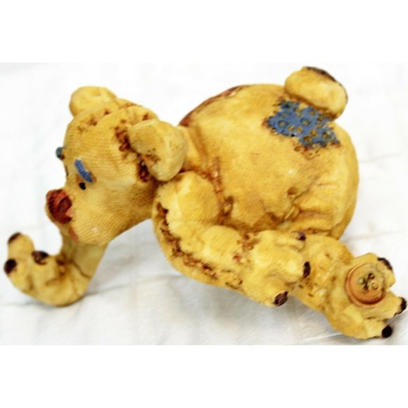 Bear Stocking Hanger Patchwork Country Raggedy Yellow Shelf Figurine Resin - Picture 1 of 8